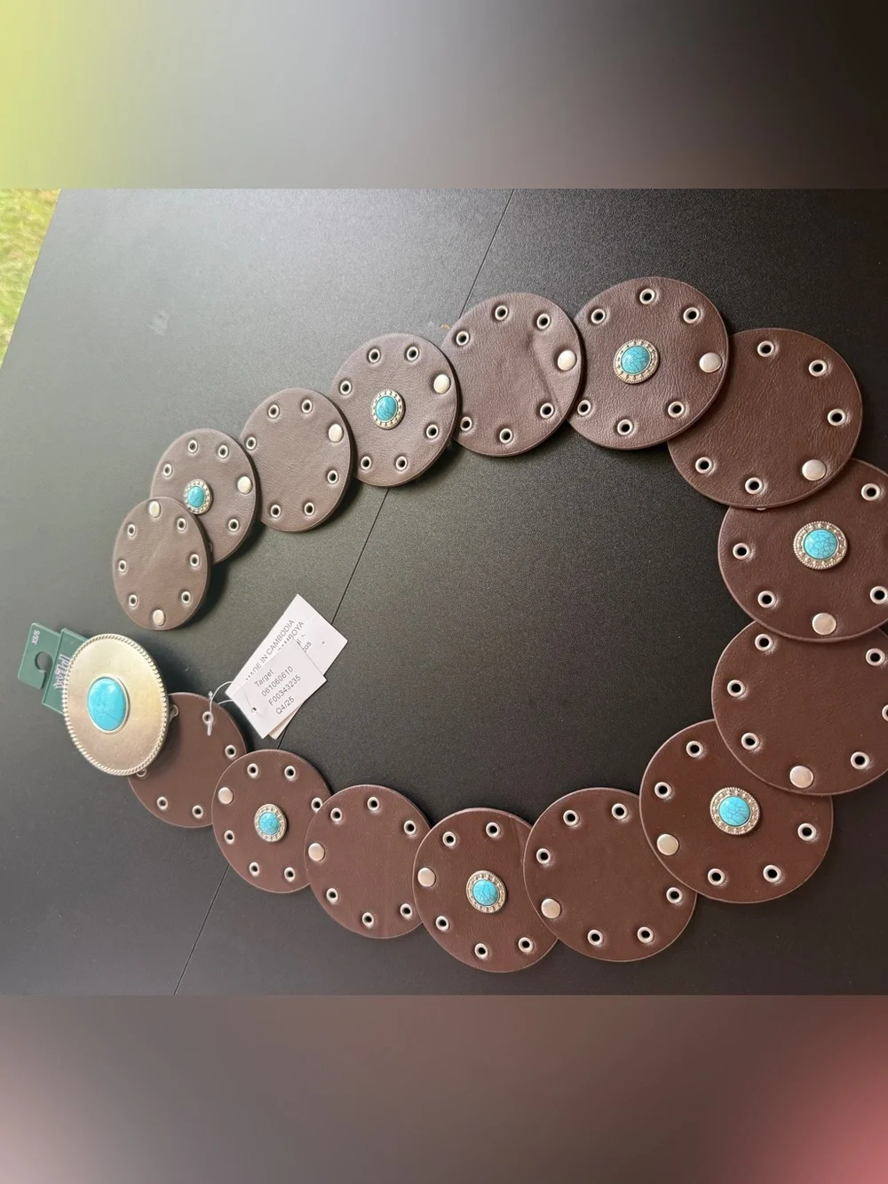 Wild Fable Y2K Western Turquoise Concho Disc Belt Brown XS S Boho Cowgirl NWT